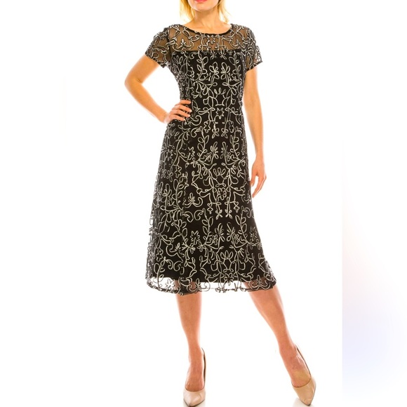 SLNY Fashions 9120251 Midi Soutache Black & Ivory Cocktail Dress, size 16 - Picture 1 of 9